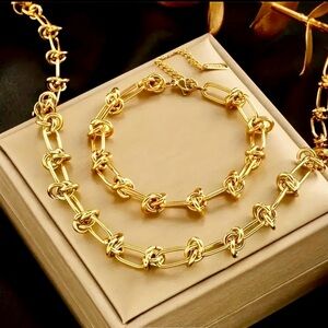 2-Piece Stainless Steel Rope Knot Necklace and Bracelet Set